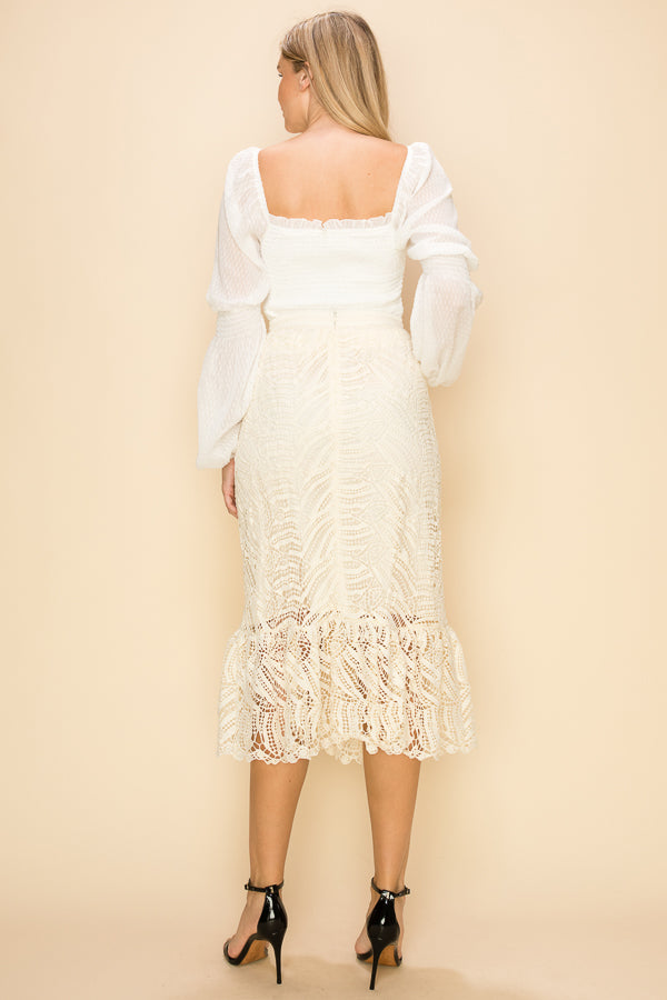High Waist Crochet Skirt with Fringed Hem