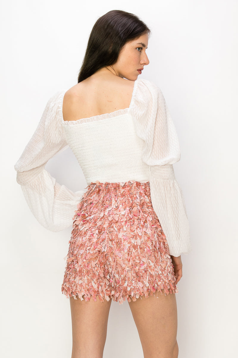 Square Neck Puff Long Sleeve Smocking Detail Blouse - Vella Moda