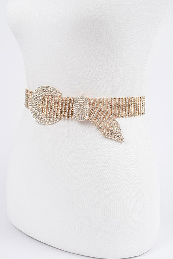 Gold Rhinestone Crystal Western Buckle Statement Belt
