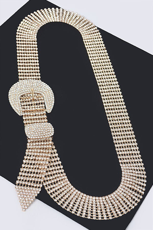 Gold Rhinestone Crystal Western Buckle Statement Belt