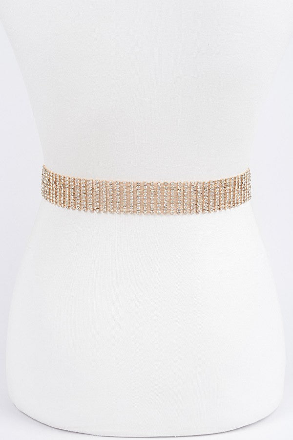Gold Rhinestone Crystal Western Buckle Statement Belt