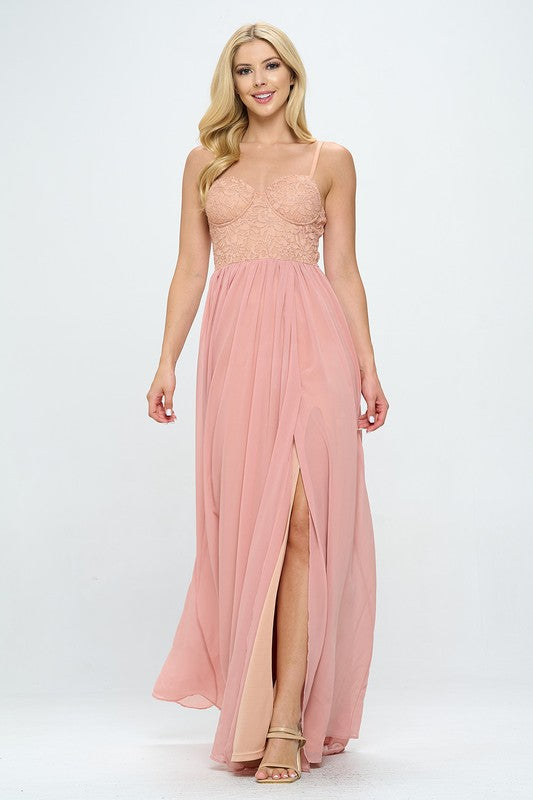 Lace Detail Bustier Floor Length Maxi Dress