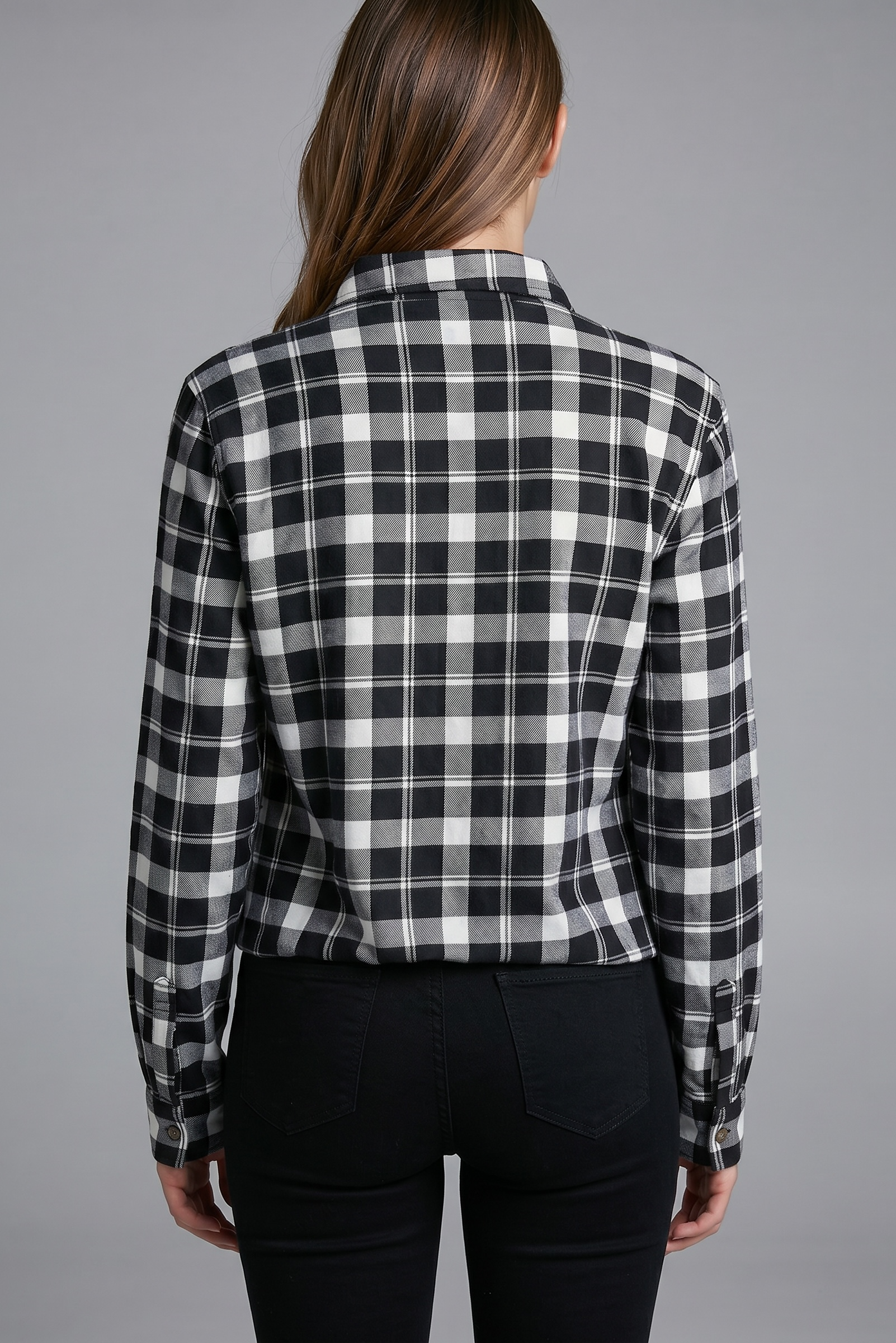 Black & White Plaid Button-Up Flannel Shirt