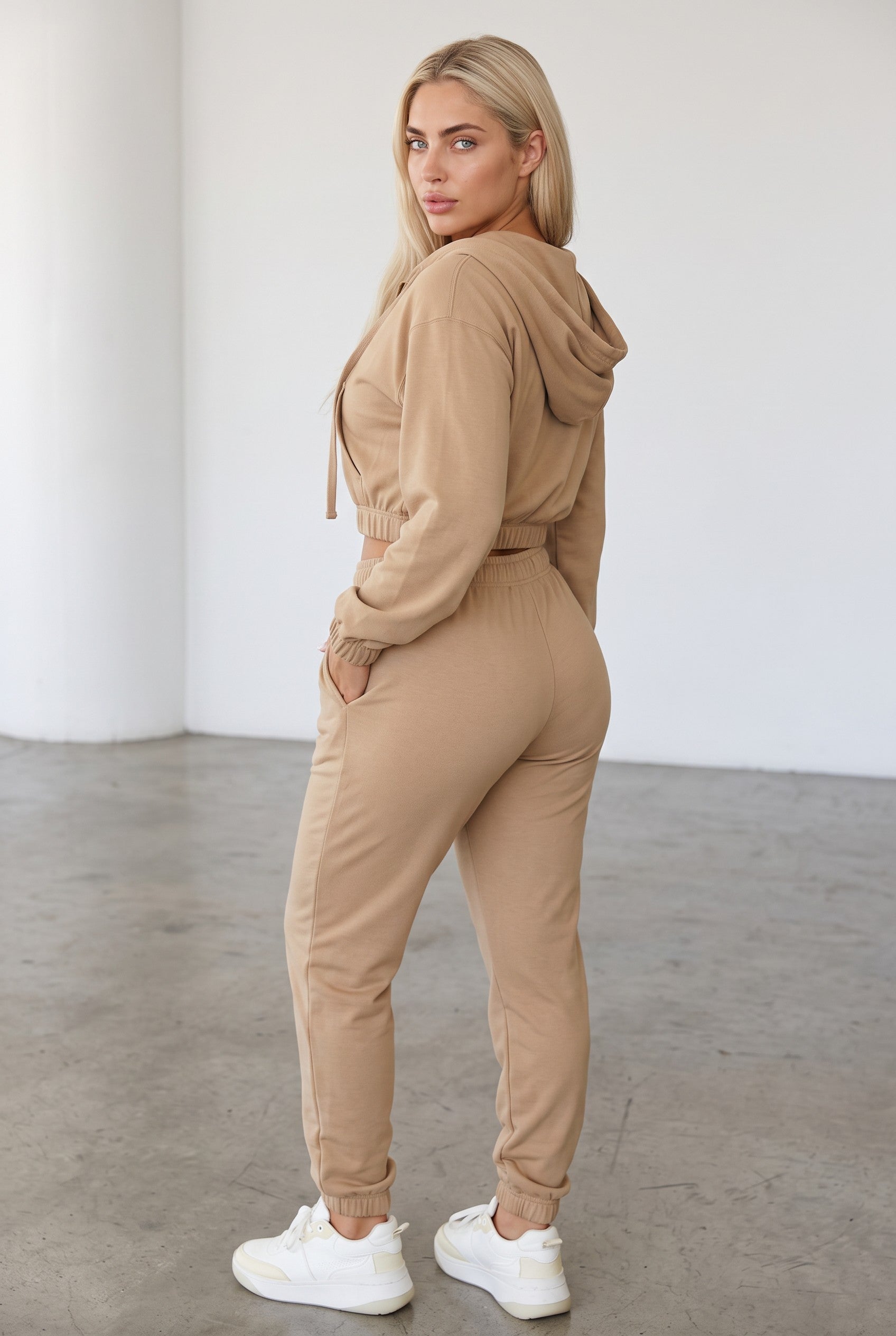French Terry Cropped Zip-Up Hoodie & Jogger Set