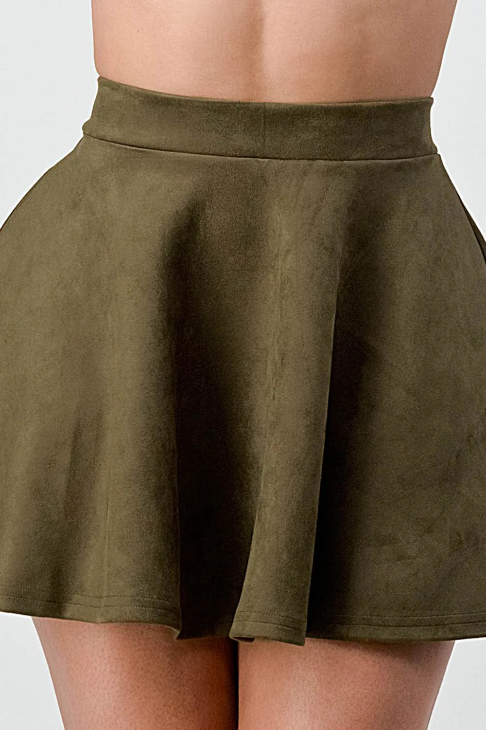 High Waisted Suede Flared Mini Skirt