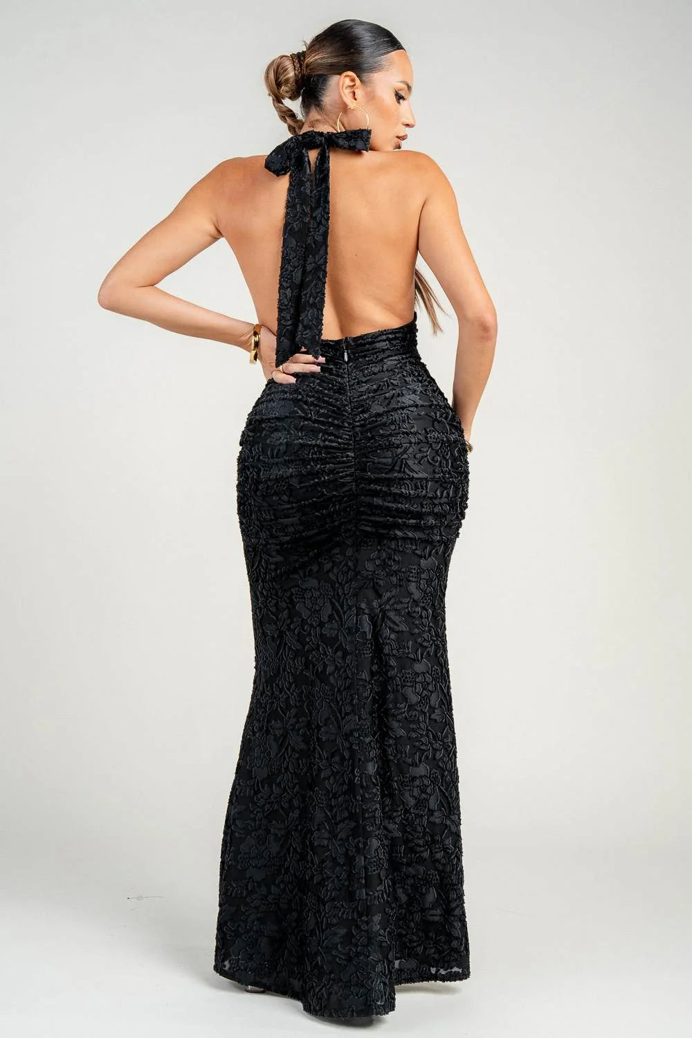 Deep Plunge Halter Maxi Dress