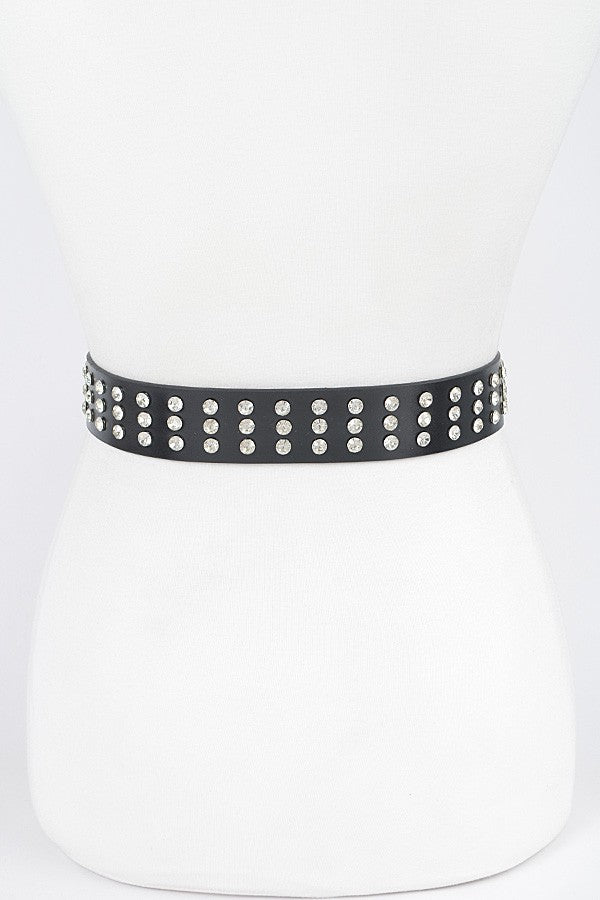 Black Studded Crystal Western Engraved Buckle Belt