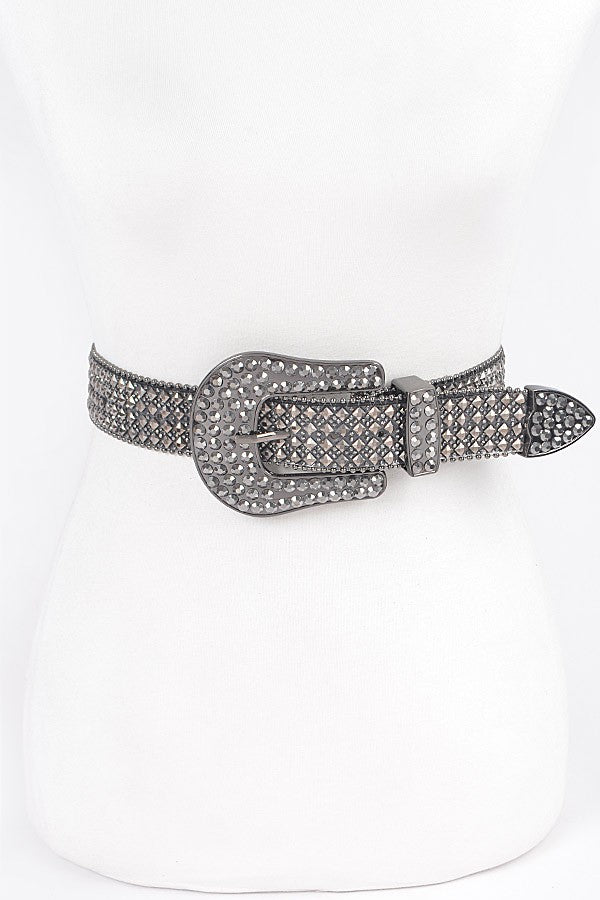 All-Over Crystal Rhinestone Western Buckle Belt