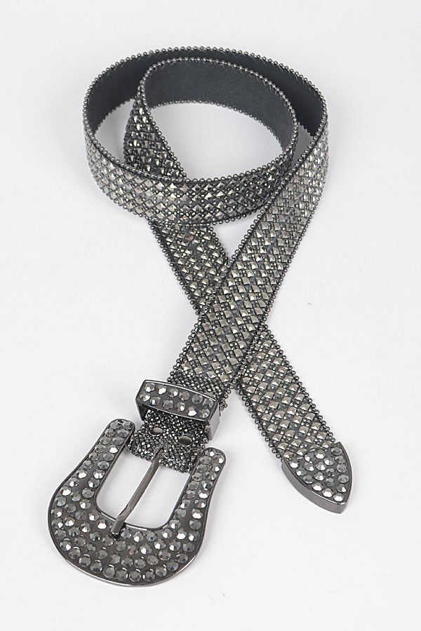 All-Over Crystal Rhinestone Western Buckle Belt