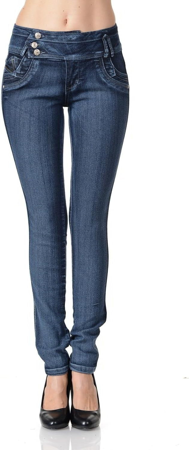Classic Stretch Skinny Jeans with Double-Button Waist – Navy