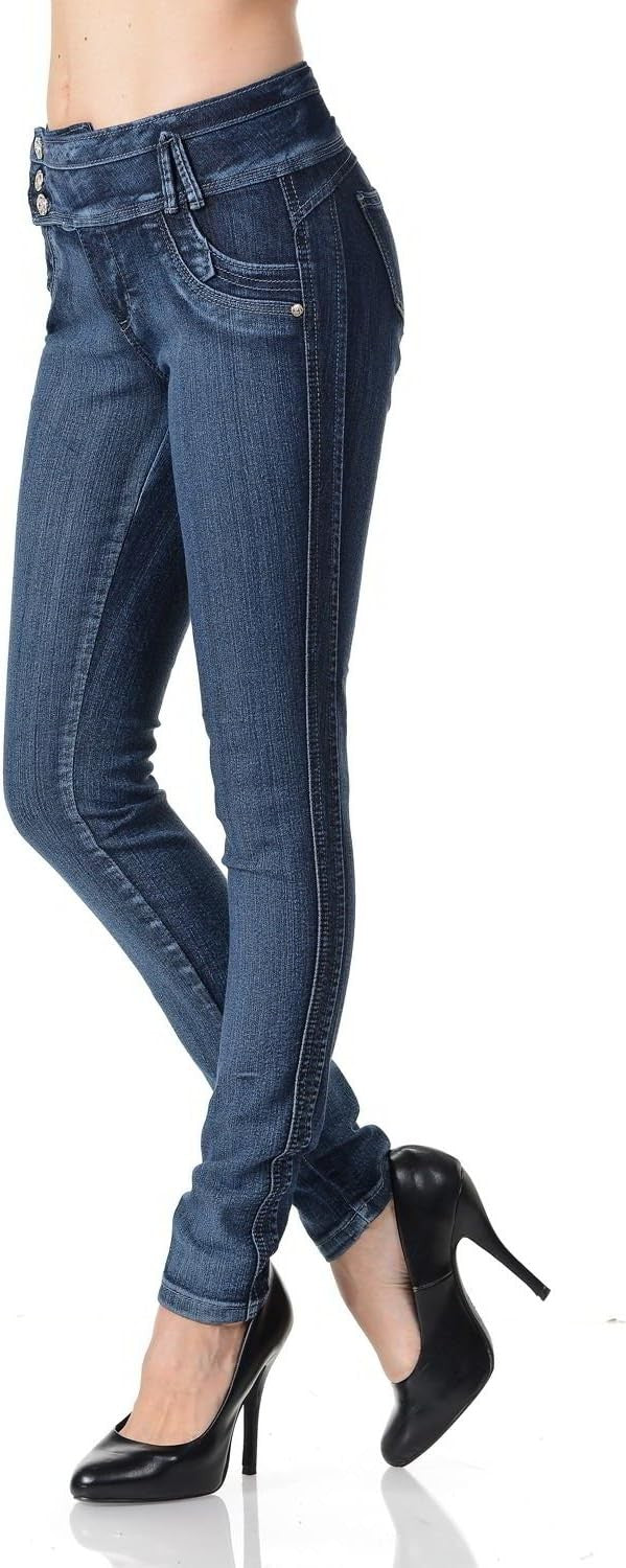 Classic Stretch Skinny Jeans with Double-Button Waist – Navy