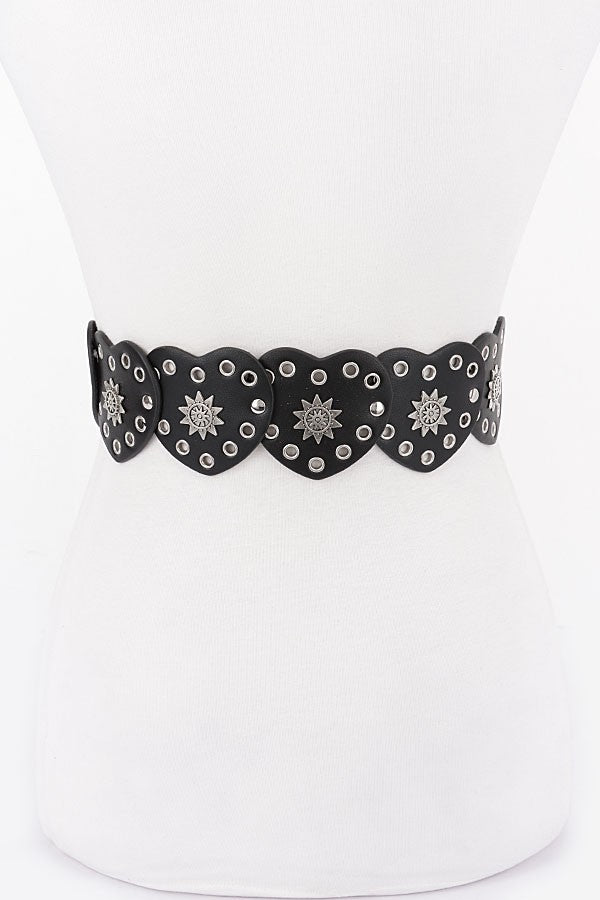 Vintage Heart Concho Studded Western Belt