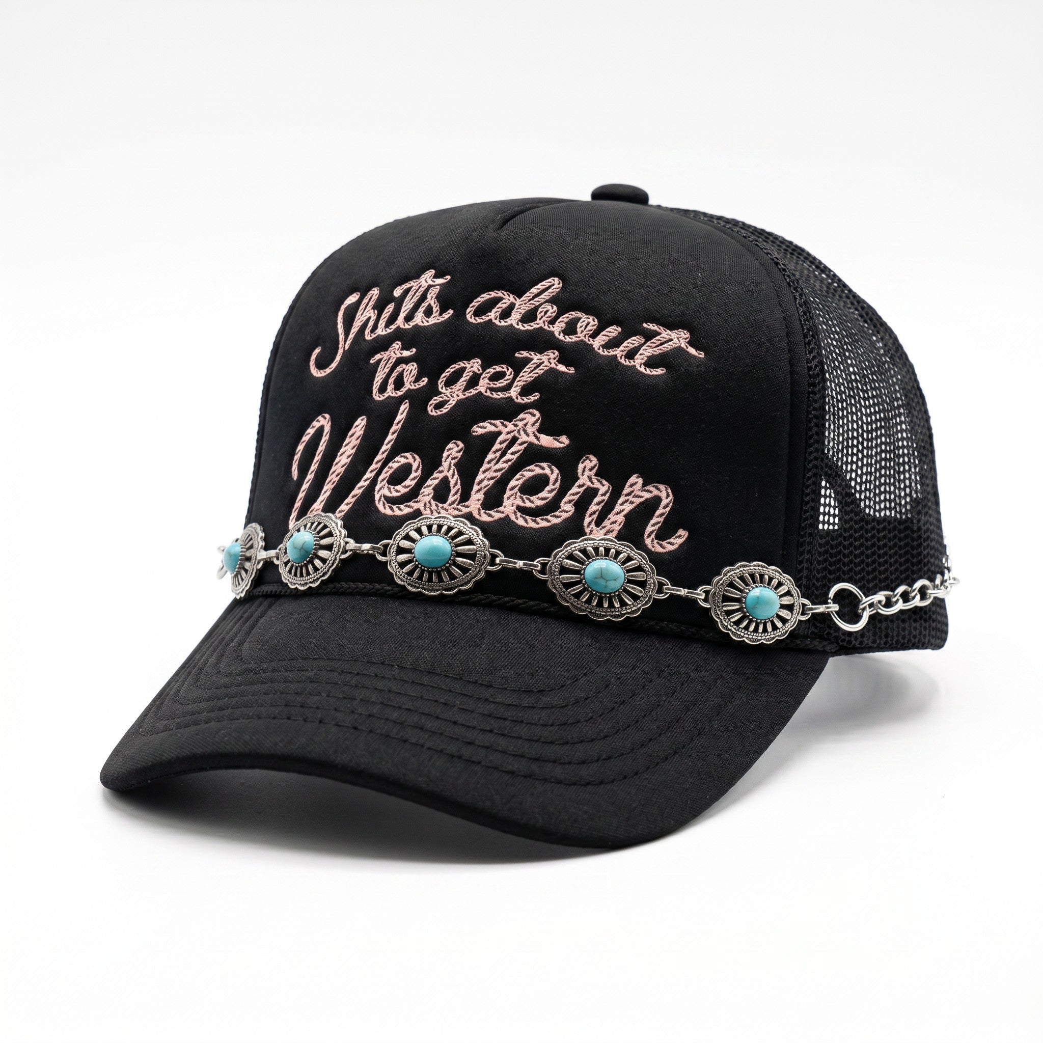 Turquoise Concho Oval Trucker Hat Chain