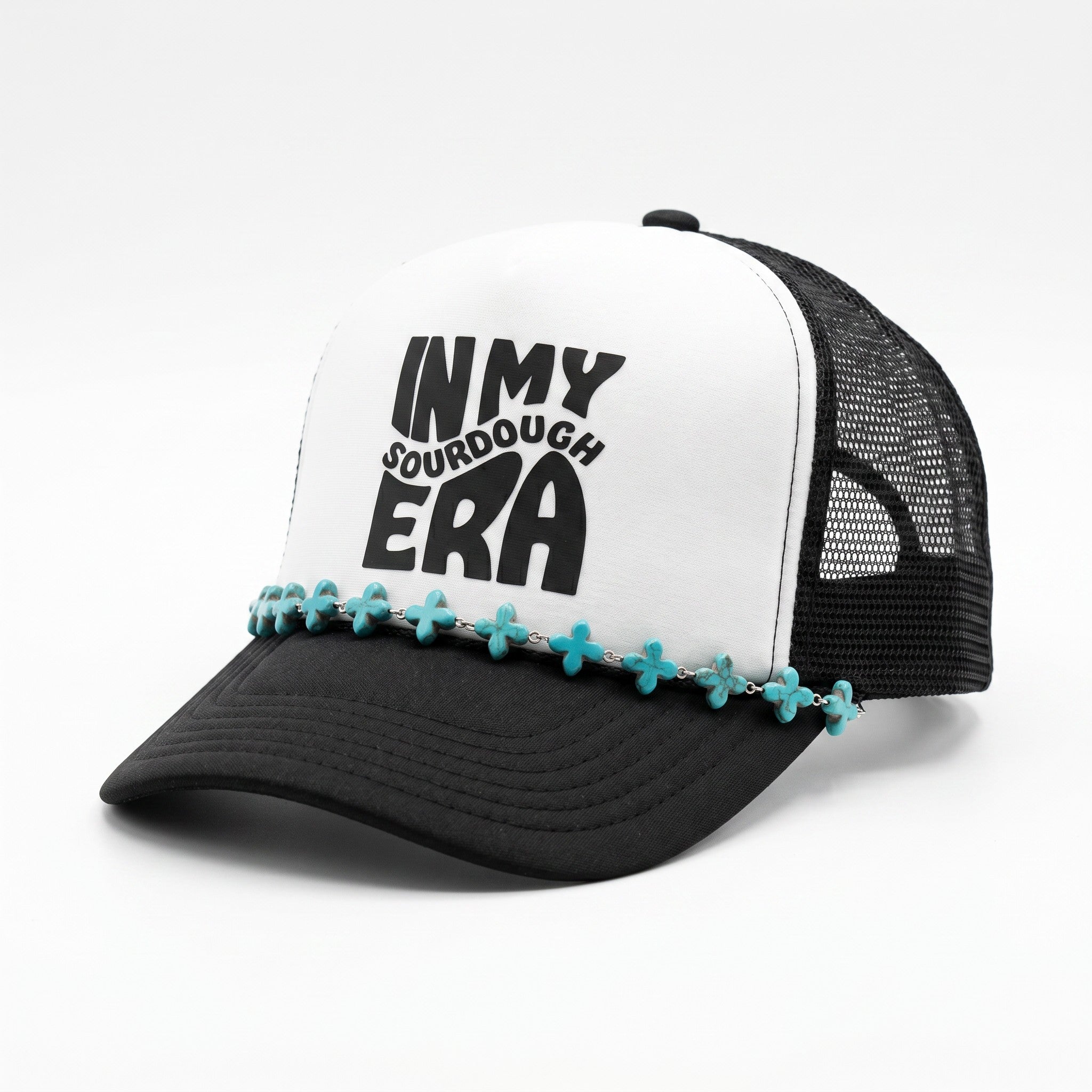 Turquoise Cross Beaded Trucker Hat Chain