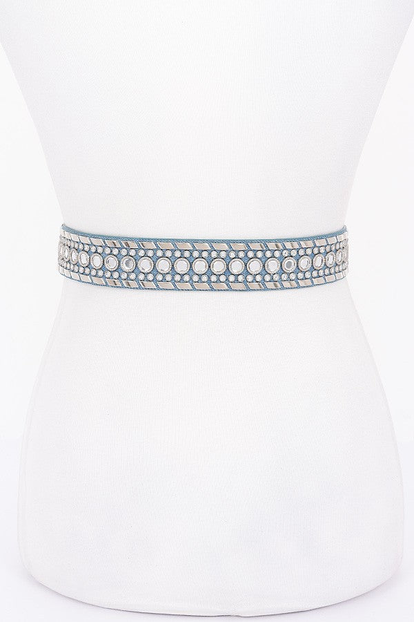 Denim Rhinestone Studded Western Buckle Belt