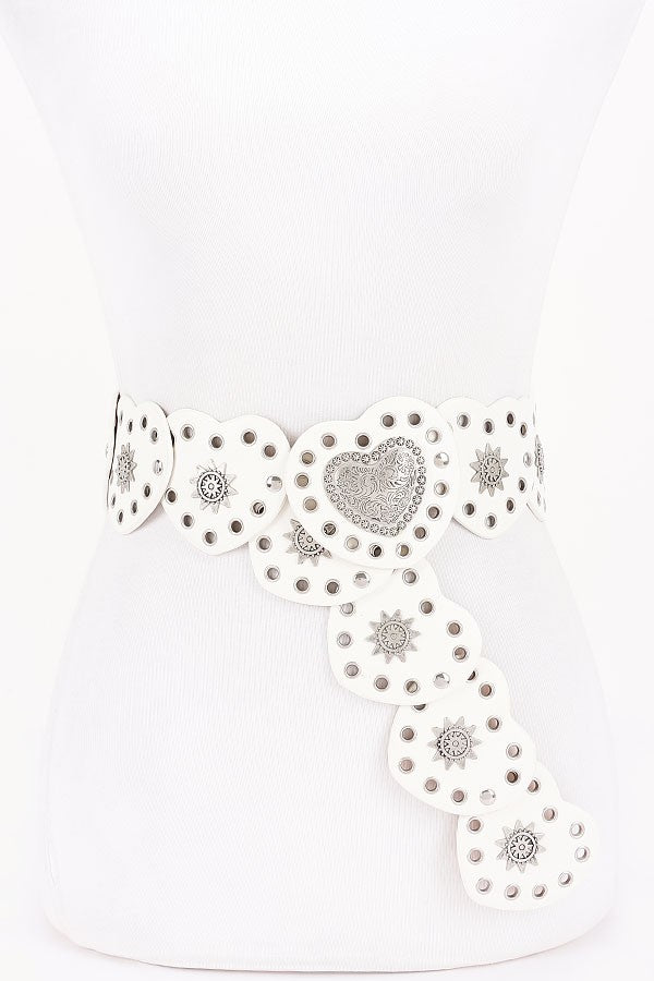 Vintage Heart Concho Studded Western Belt