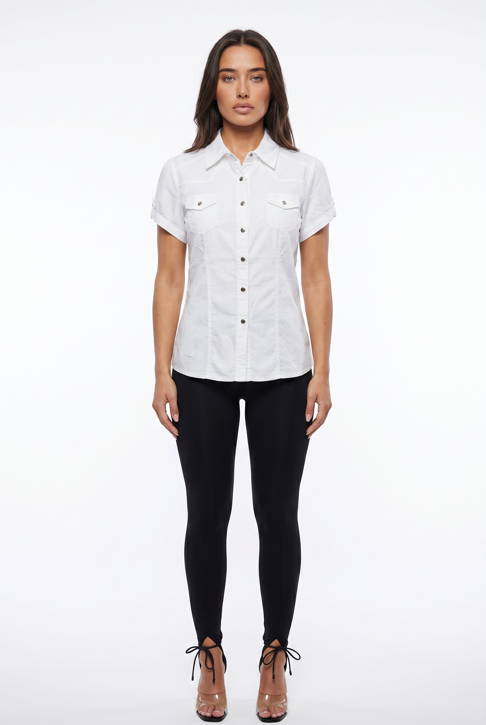 Tailored Short Sleeve Button Down Shirt – Fitted Utility Blouse