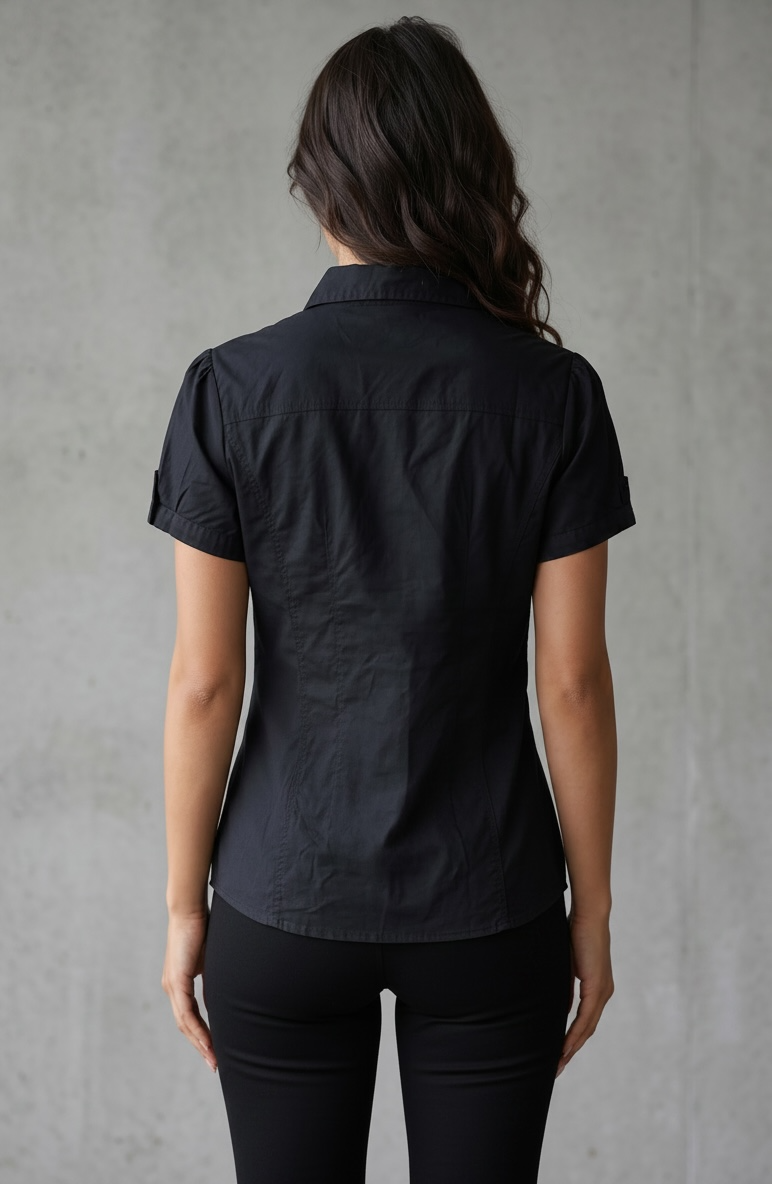 Tailored Short Sleeve Button Down Shirt – Fitted Utility Blouse