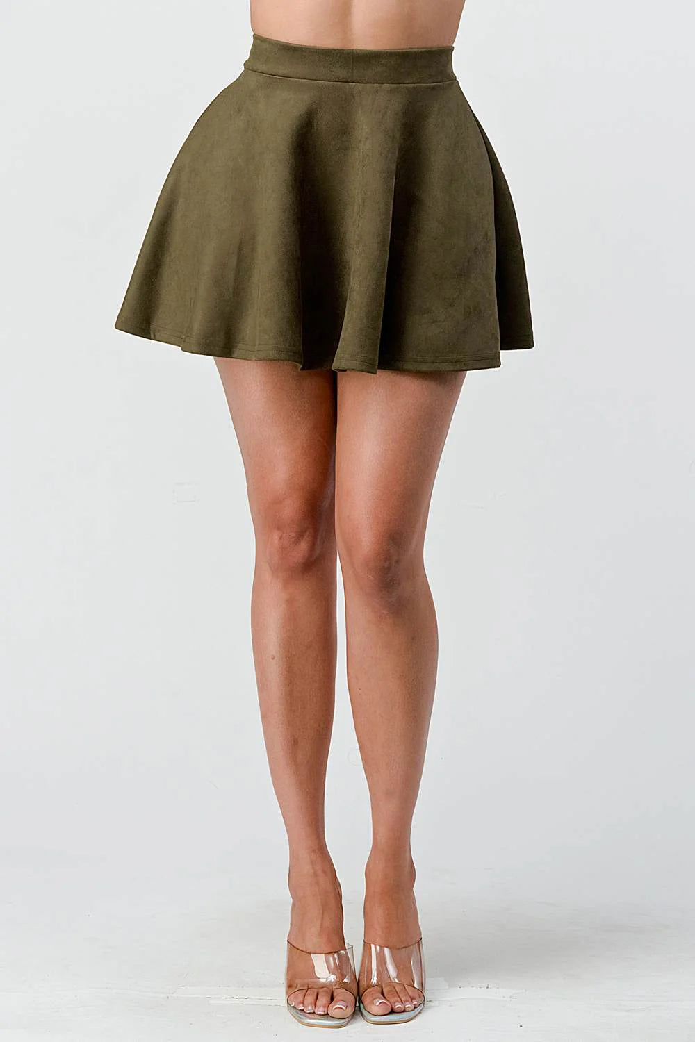 High Waisted Suede Flared Mini Skirt