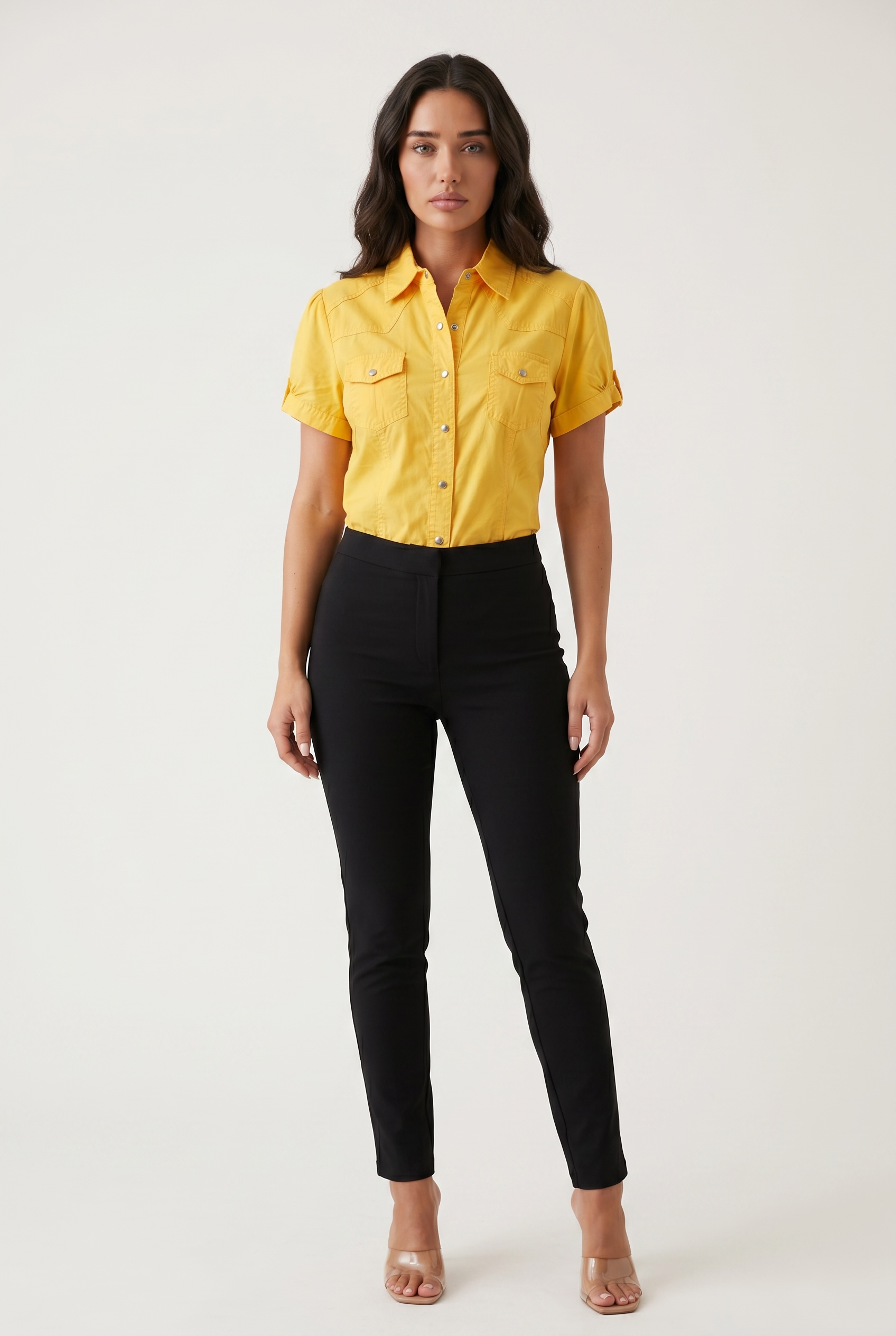Tailored Short Sleeve Button Down Shirt – Fitted Utility Blouse