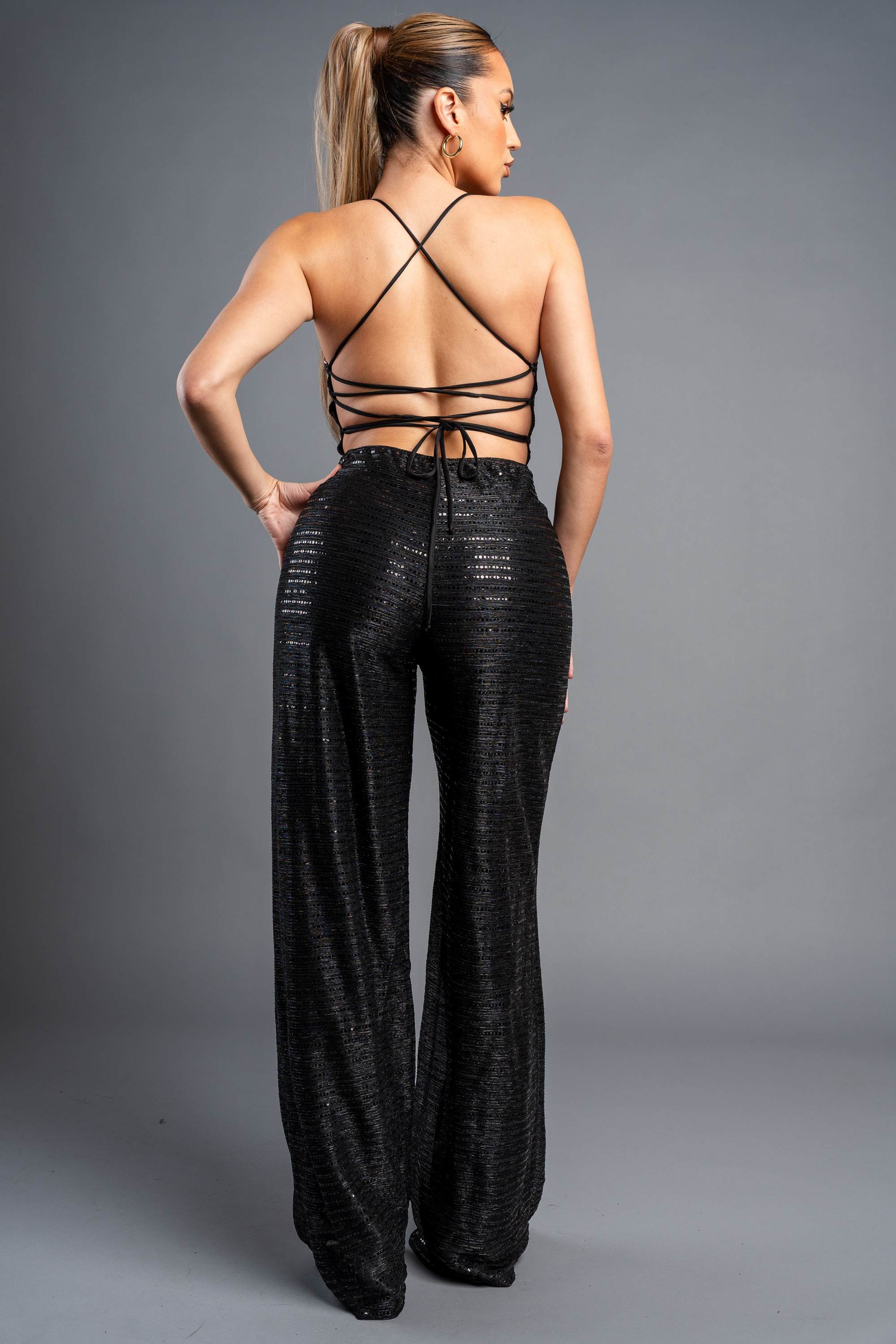 Sequin Strapless Wide Leg Jumpsuit