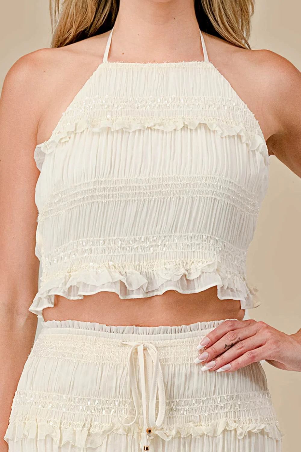 Smocked Chiffon Midi Skirt 2-Piece Set