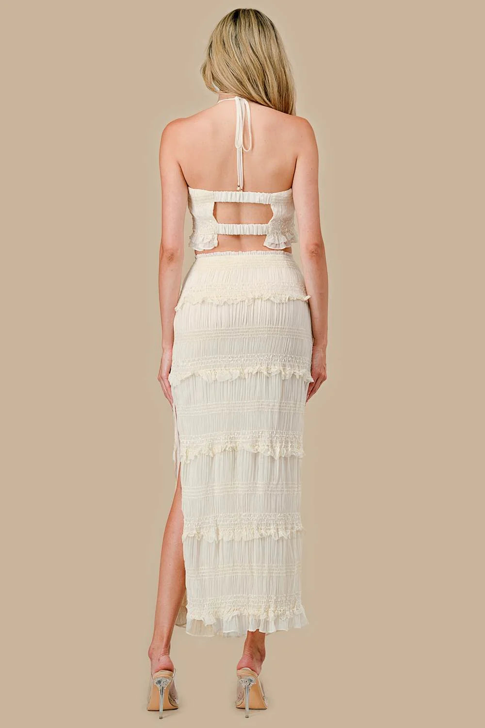 Smocked Chiffon Midi Skirt 2-Piece Set