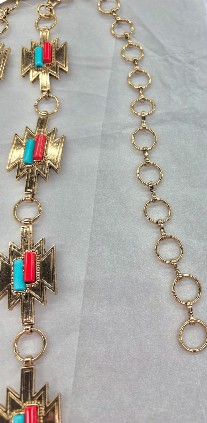 Chain Belt W/ Blue & Red Studs