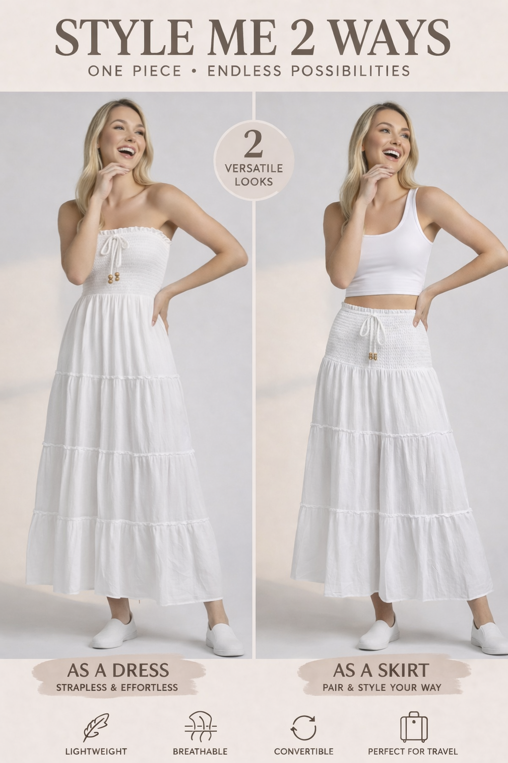 Convertible Smocked Tiered Maxi Skirt