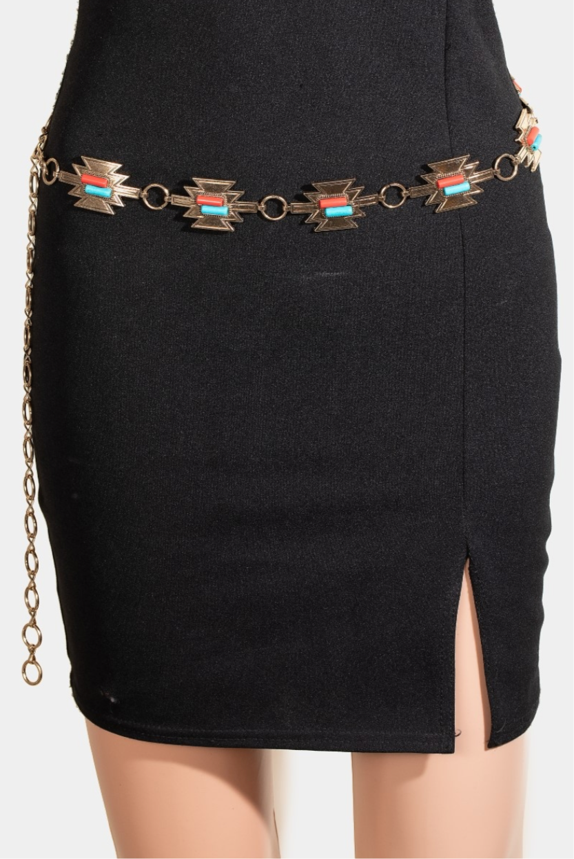 Chain Belt W/ Blue & Red Studs