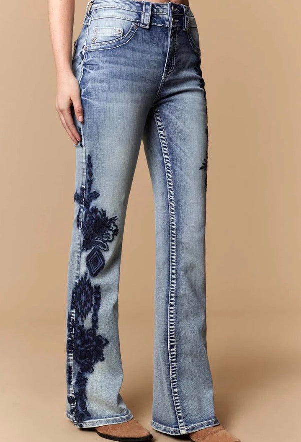 Floral Embroidered Bootcut Jeans