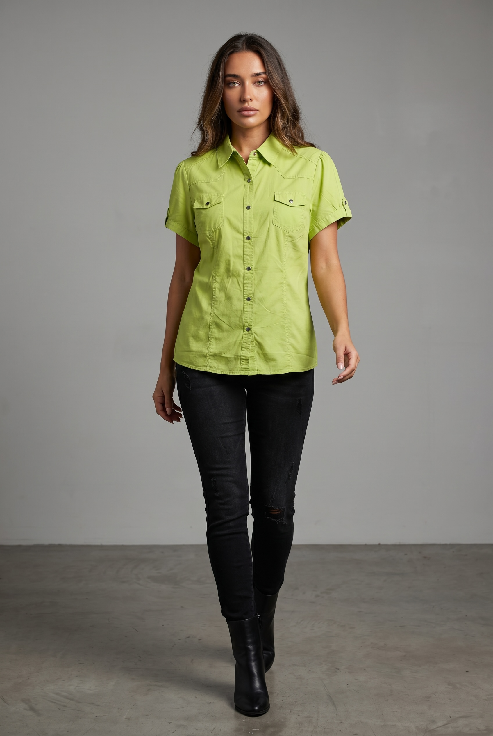 Tailored Short Sleeve Button Down Shirt – Fitted Utility Blouse