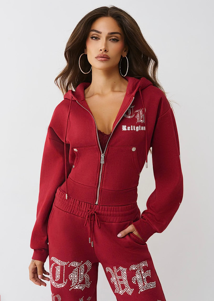 CRYSTAL LOGO CROPPED ZIP HOODIE
