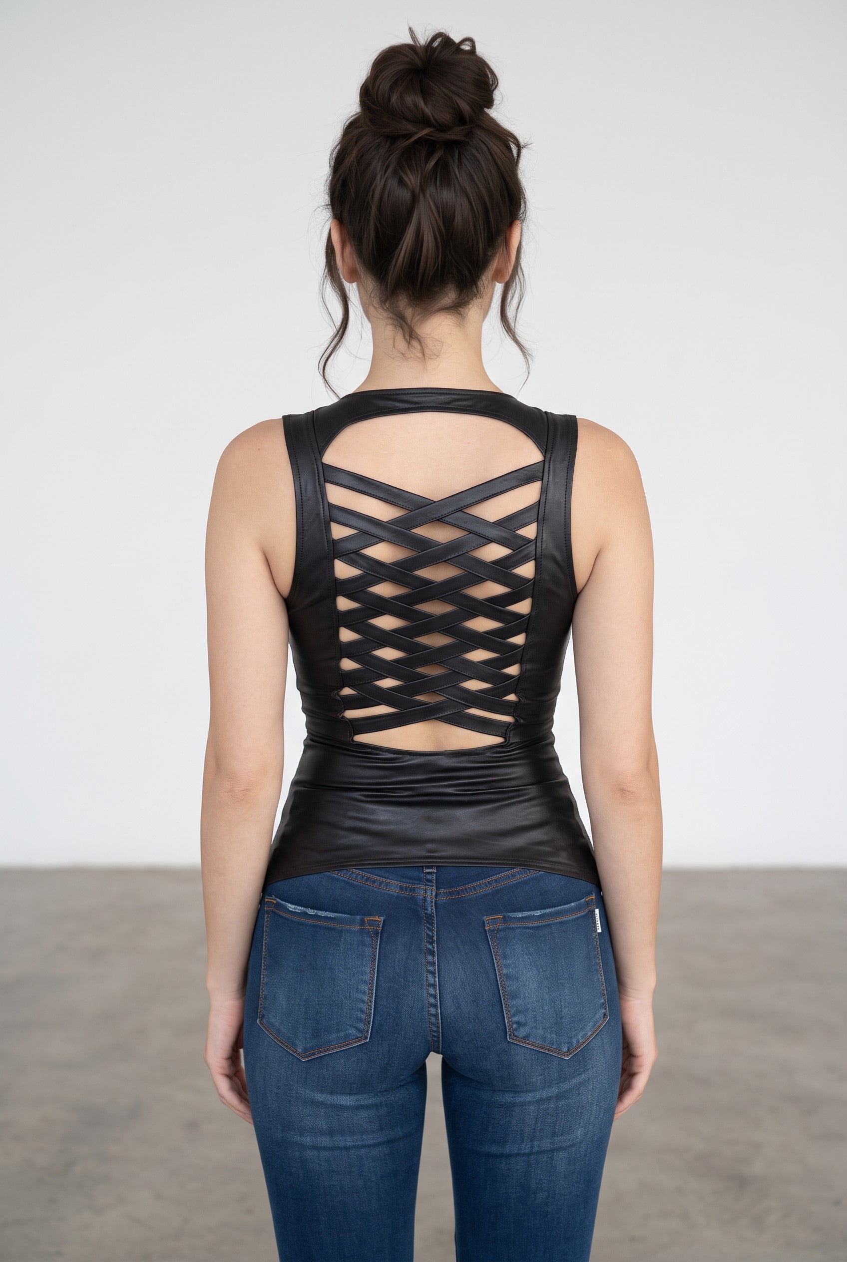 After Dark Lace-Up Zip-Front Padded Vest Top – Black