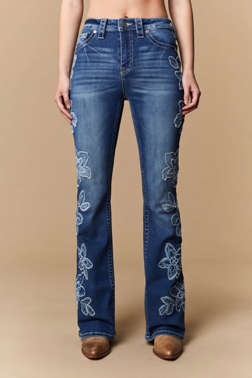 Floral Embroidered Flare Jeans