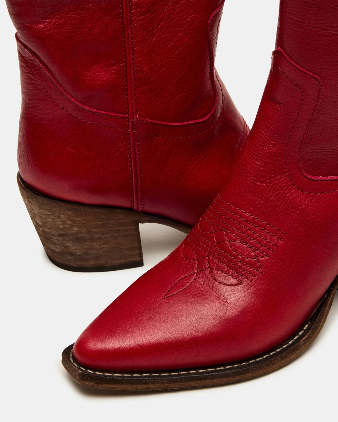 ALBANY RED LEATHER WESTERN BOOTS - STEVE MADDEN