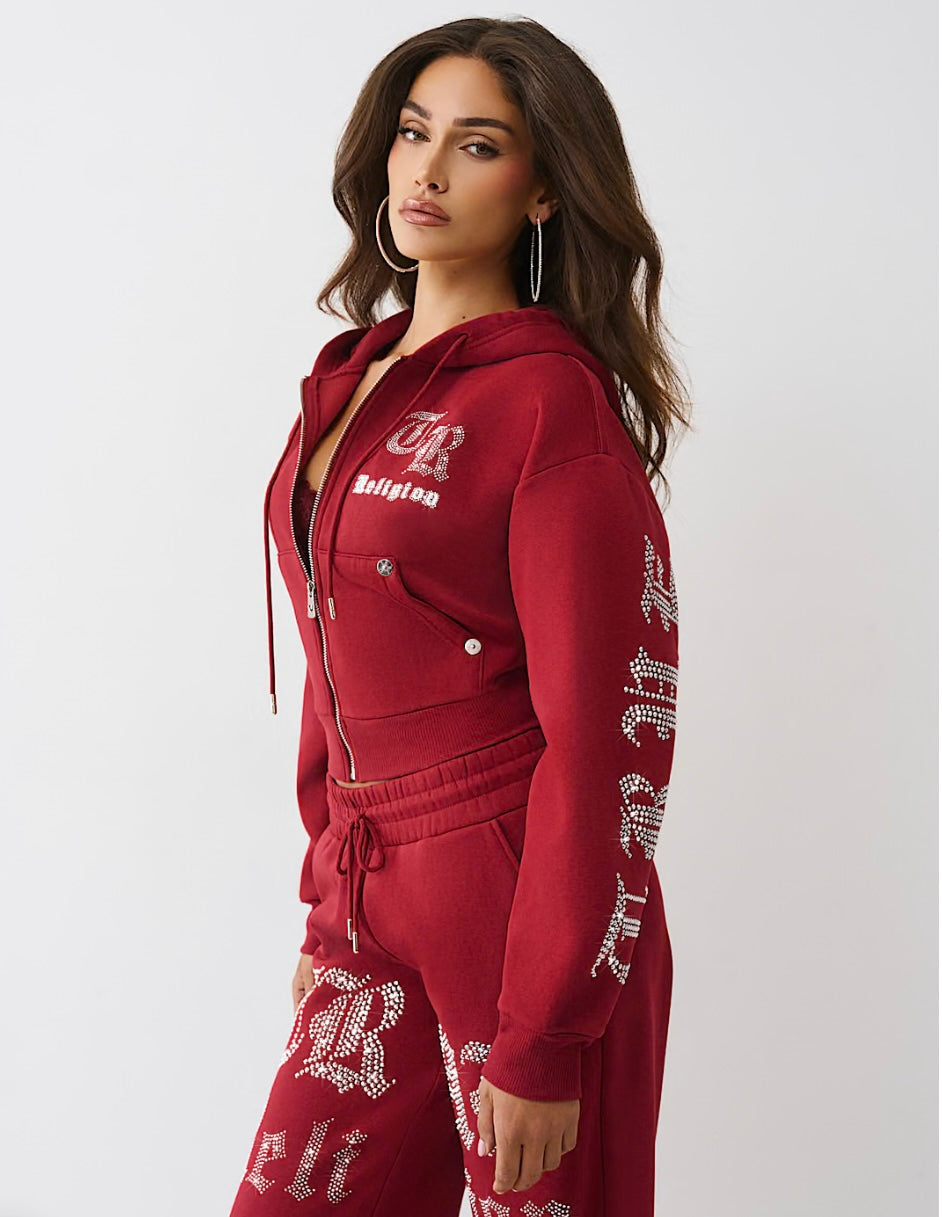 CRYSTAL LOGO CROPPED ZIP HOODIE