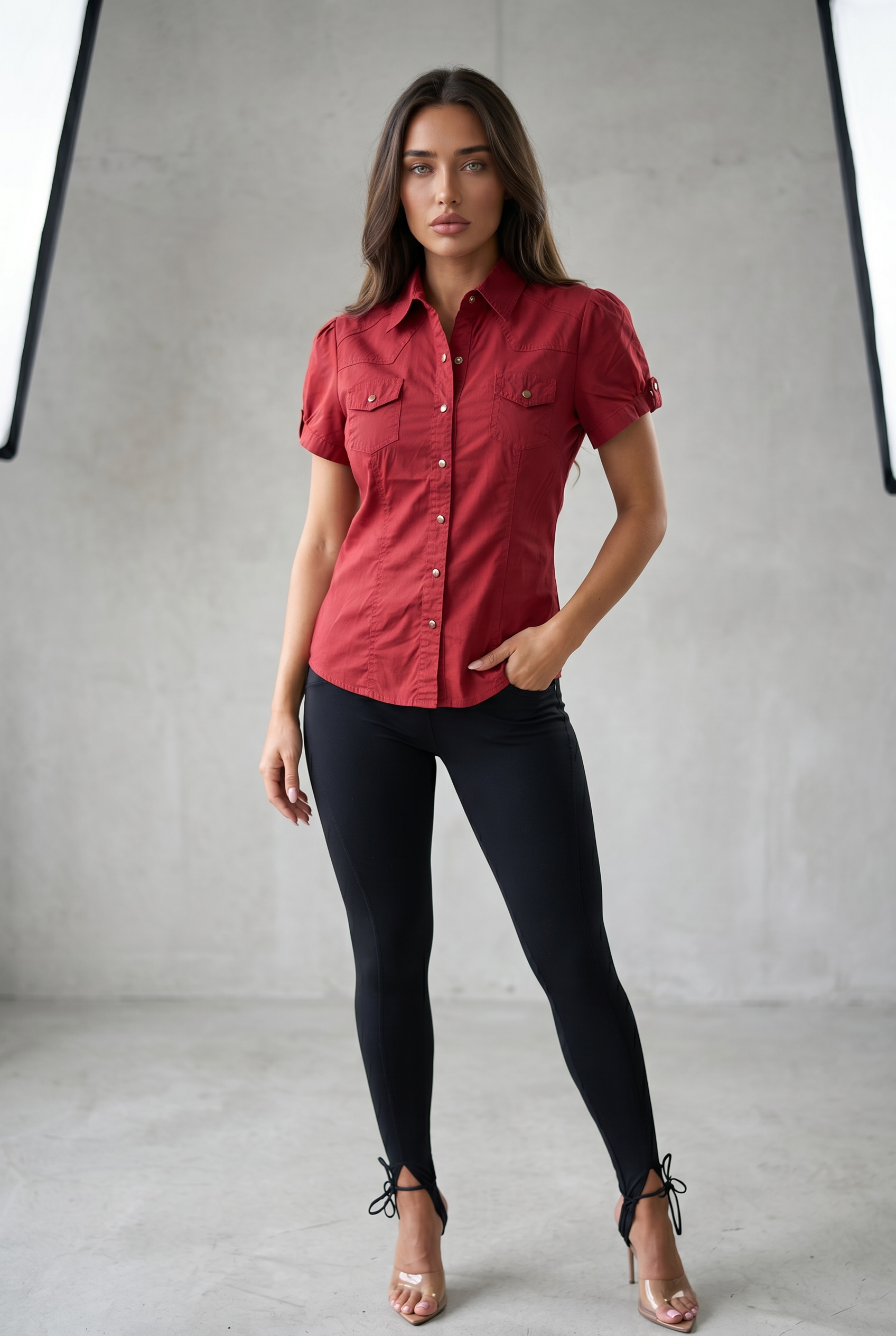 Tailored Short Sleeve Button Down Shirt – Fitted Utility Blouse