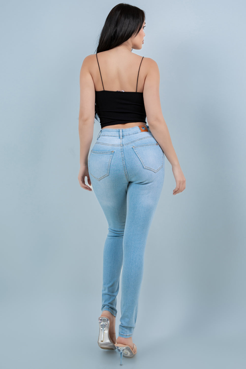 Light Wash Distressed High-Rise Skinny Jeans
