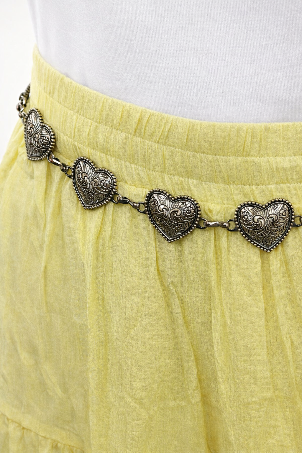 Tiered Crinkle Maxi Skirt with Heart Chain Belt