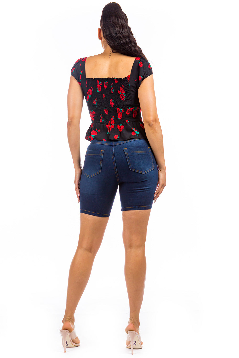 Diamante Medium Blue High-Rise Denim Bermuda Shorts