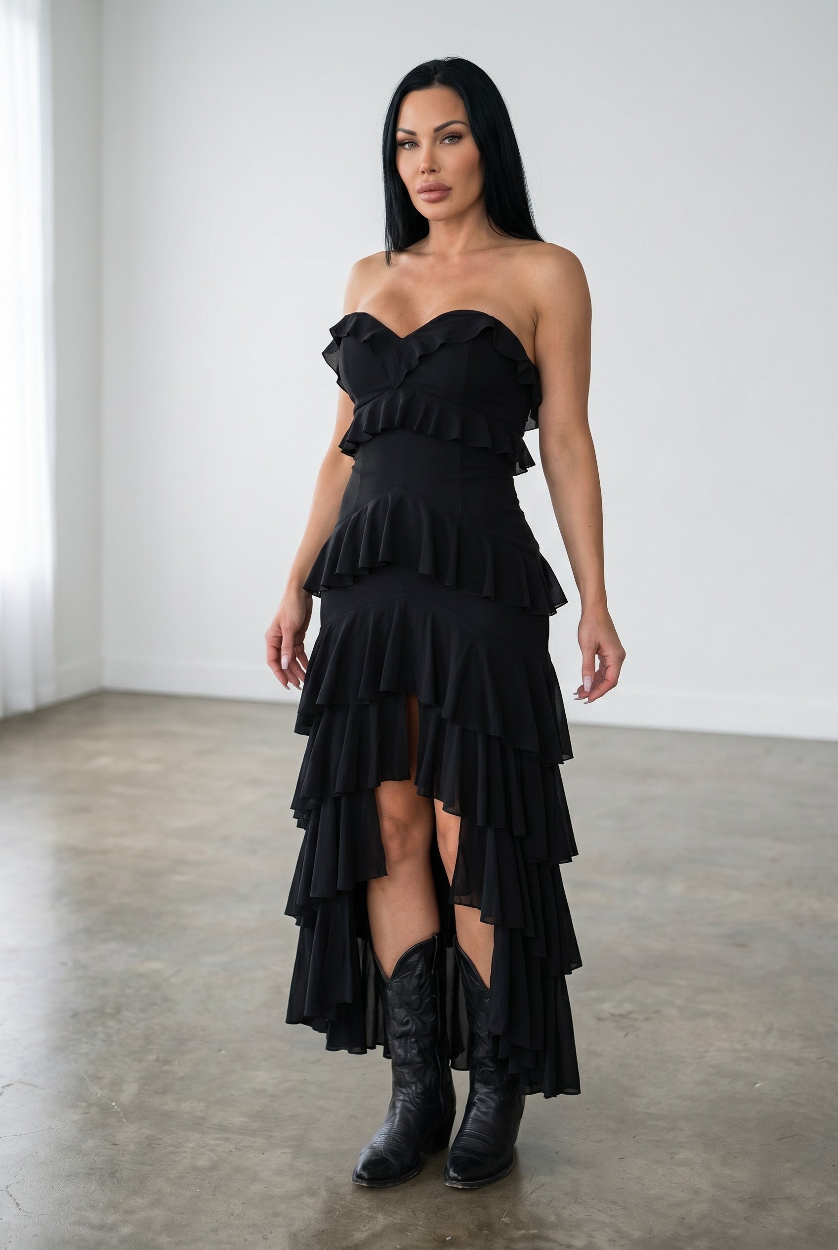 Tiered Ruffle High-Low Maxi Dress