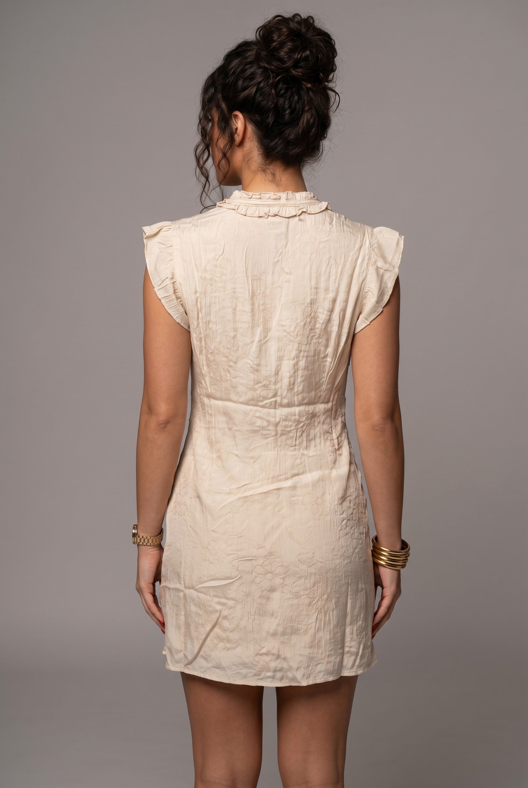Ruffle Trim Tie-Waist Mini Dress