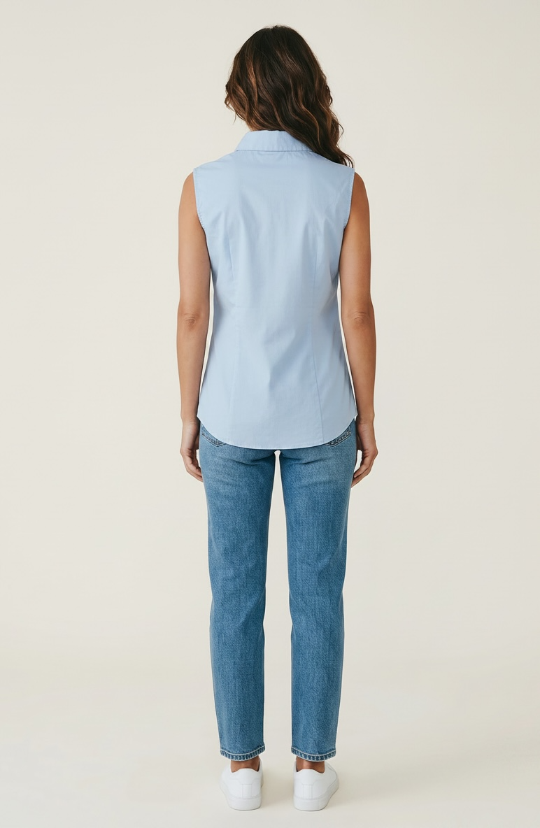 Sleeveless Ruched Button-Up Blouse – Tailored Stretch Top