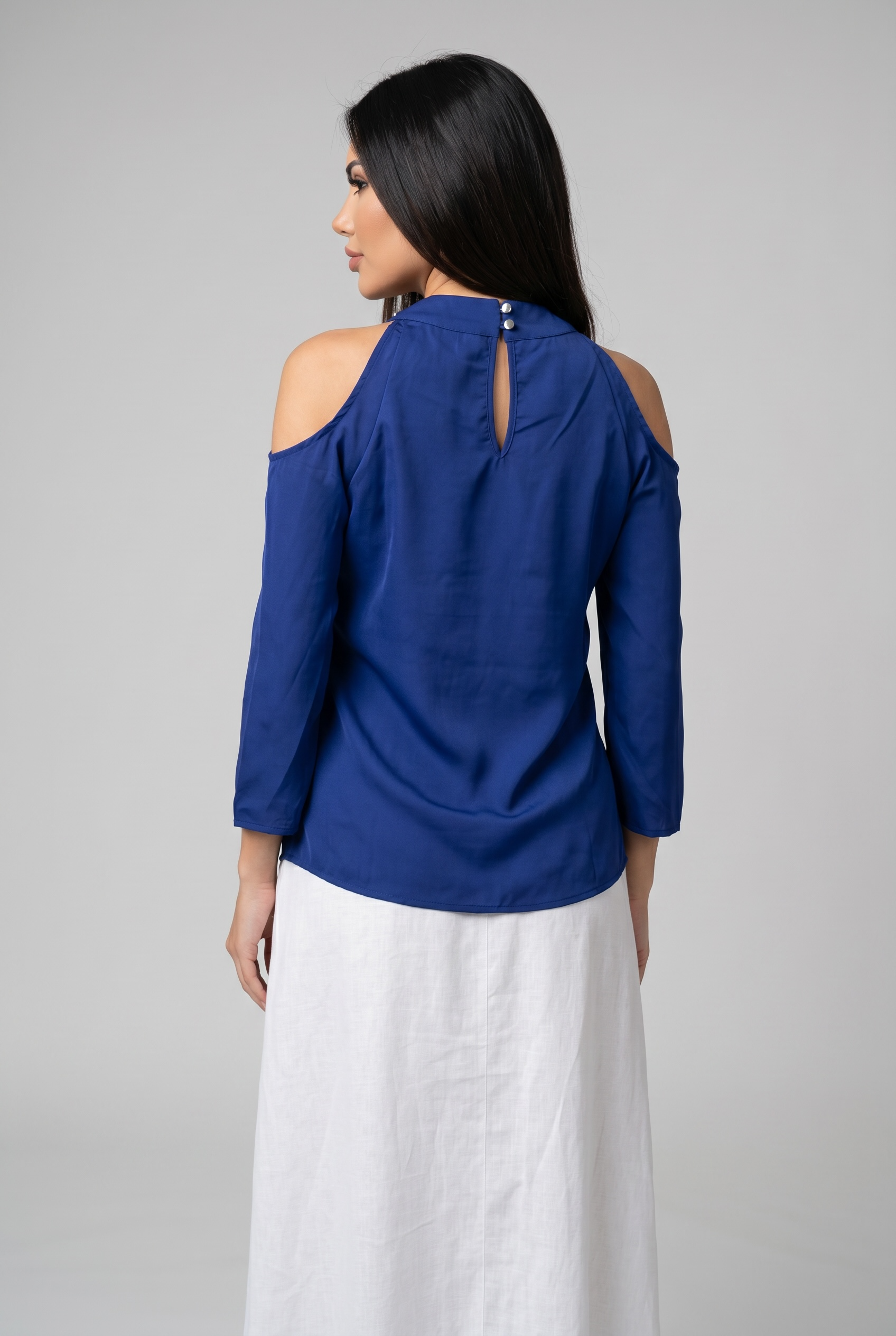Royal Blue Embellished Cold Shoulder Blouse