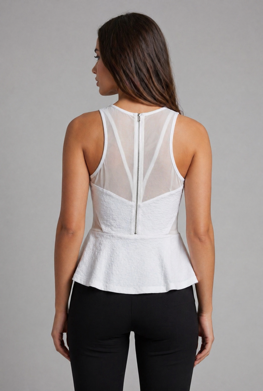 Elegant Embellished Peplum Top – White