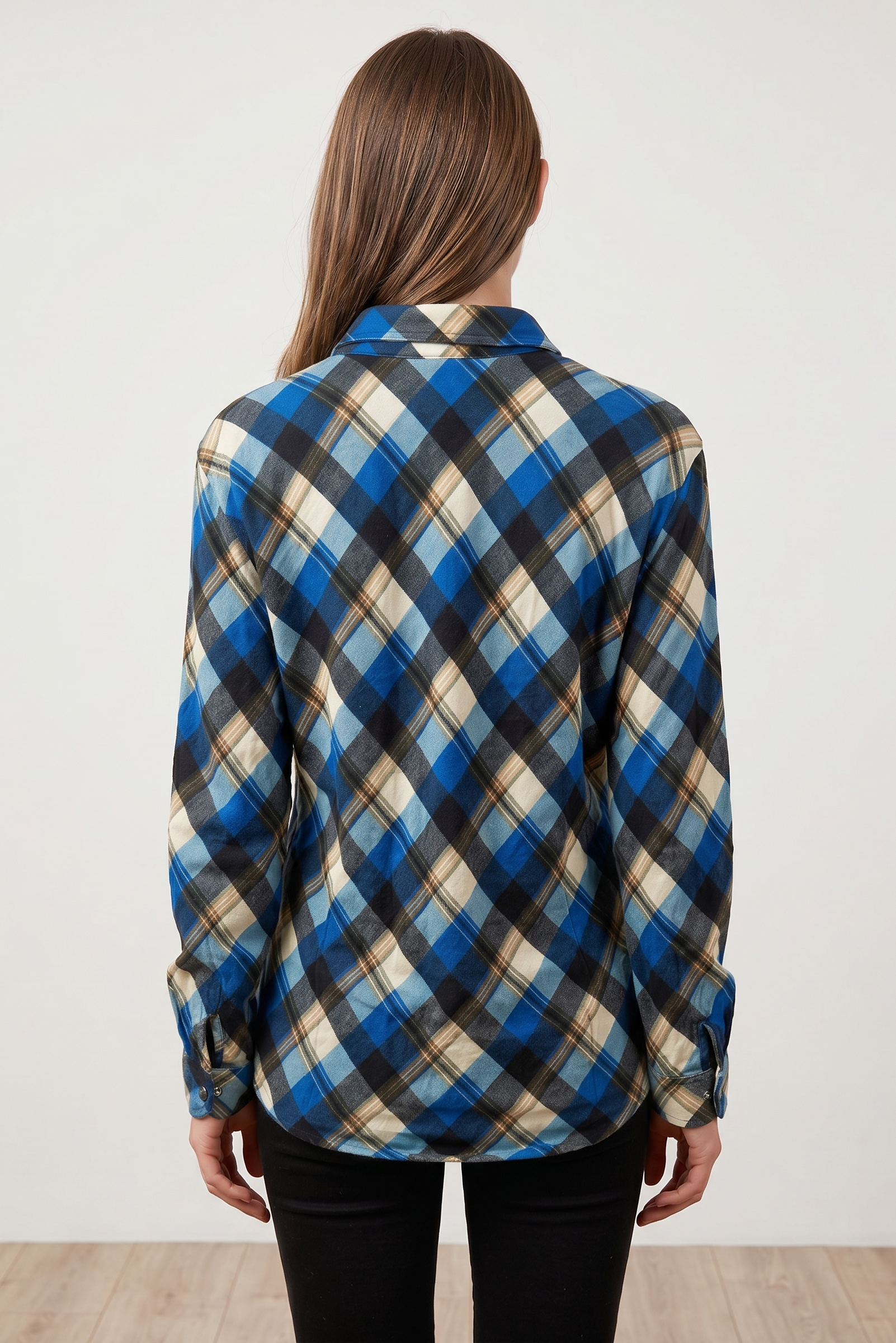 Blue Plaid Button-Up Flannel Shirt