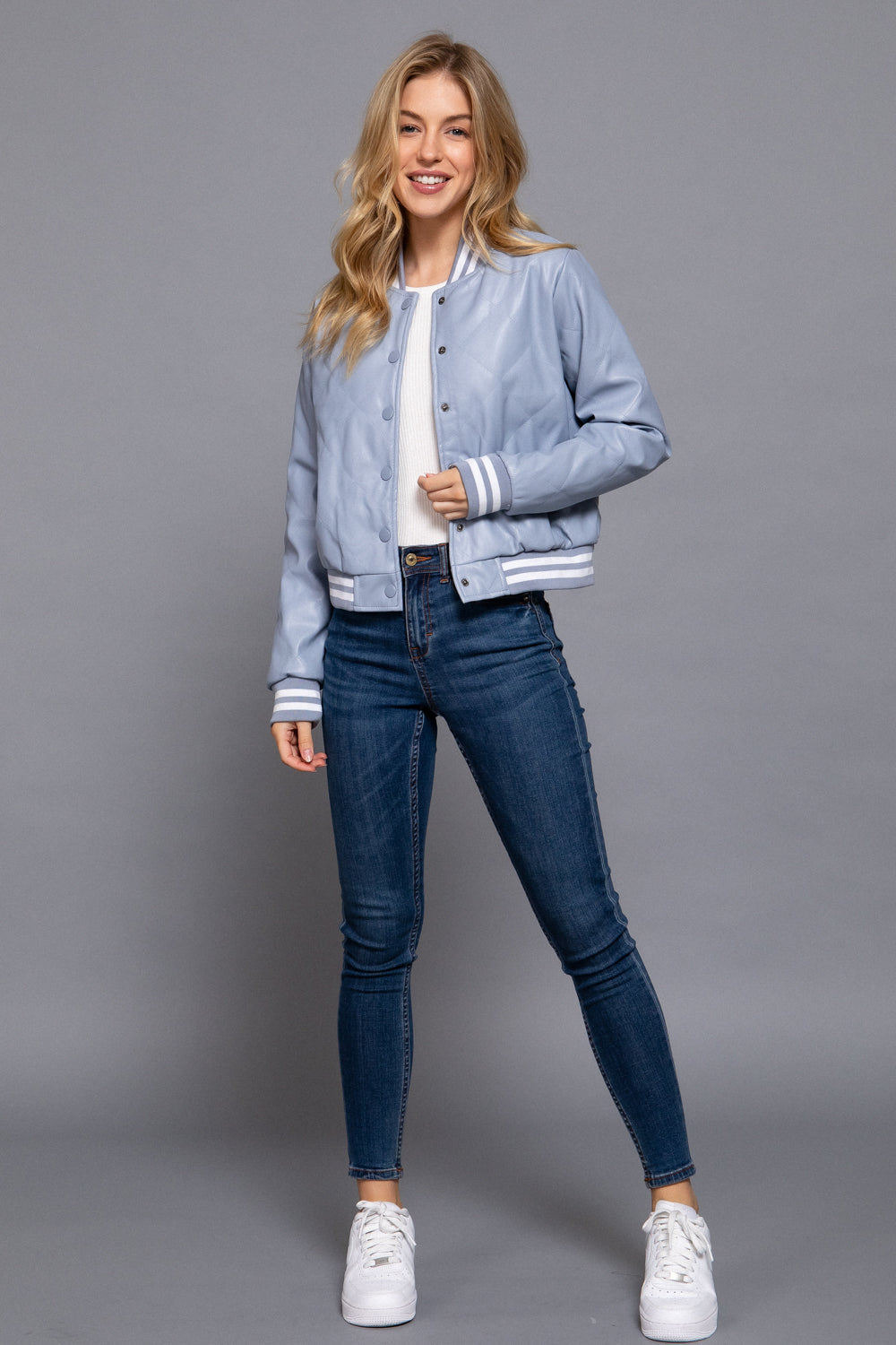 Quilted Faux Leather Bomber Jacket