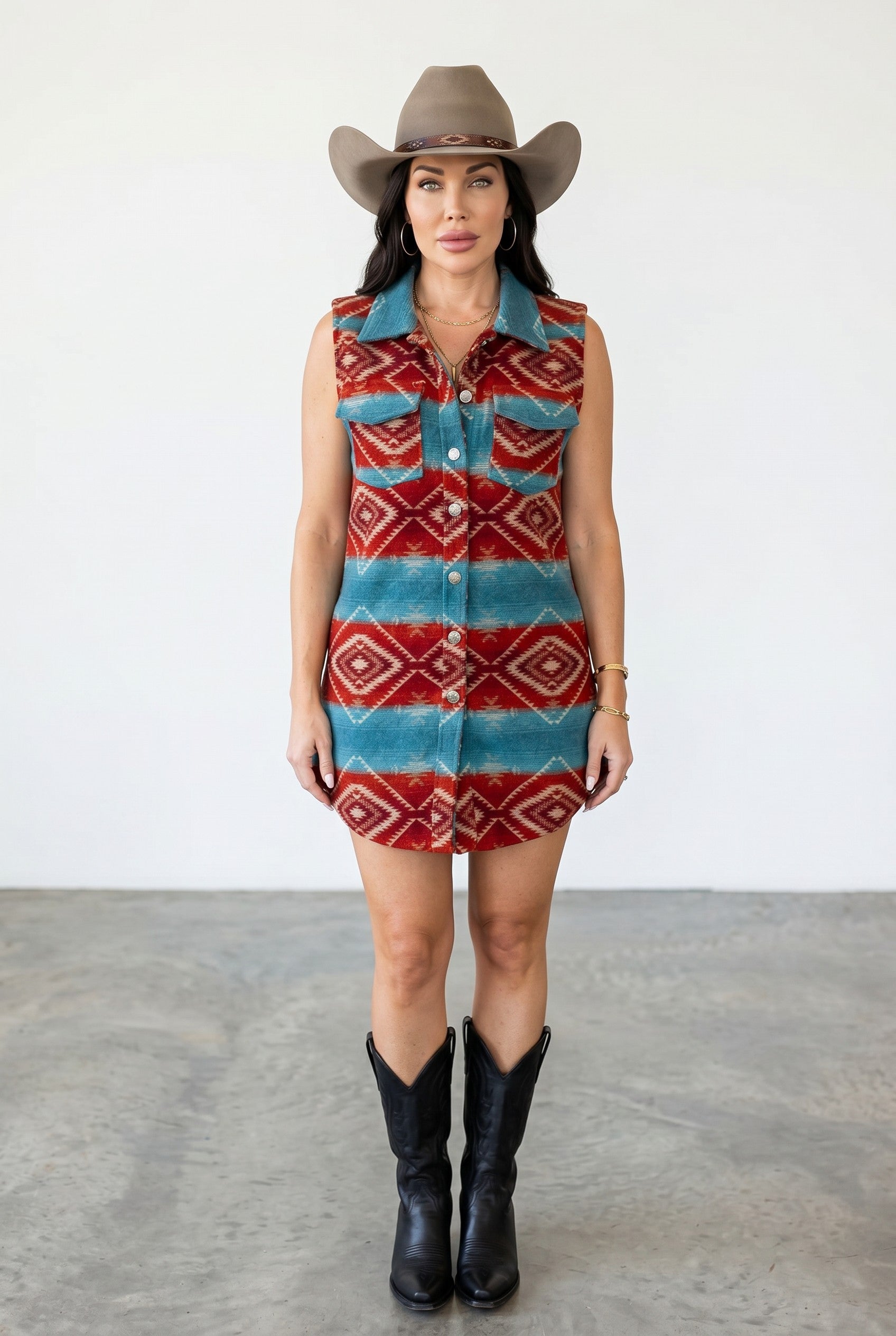 Desert Mesa Aztec Sleeveless Shacket Dress