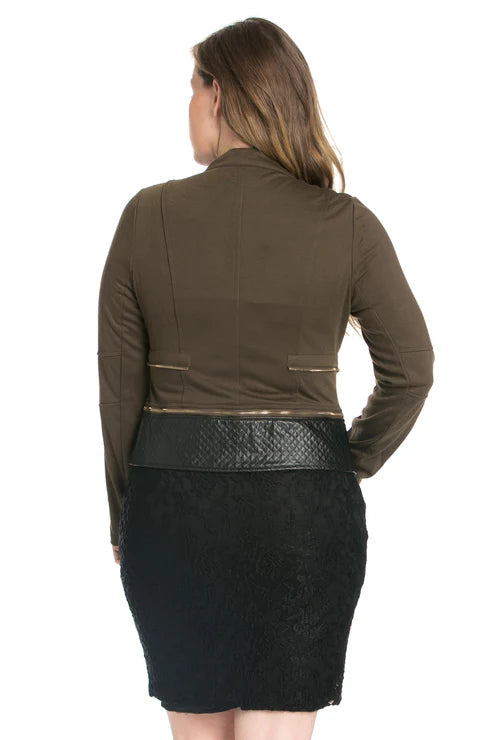 QUILTED PU DETAIL ZIPPER TRIM JACKET PLUS